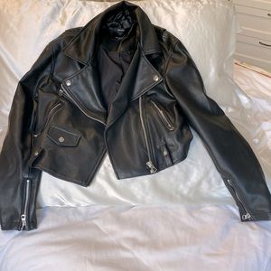 Leather bomber jacket